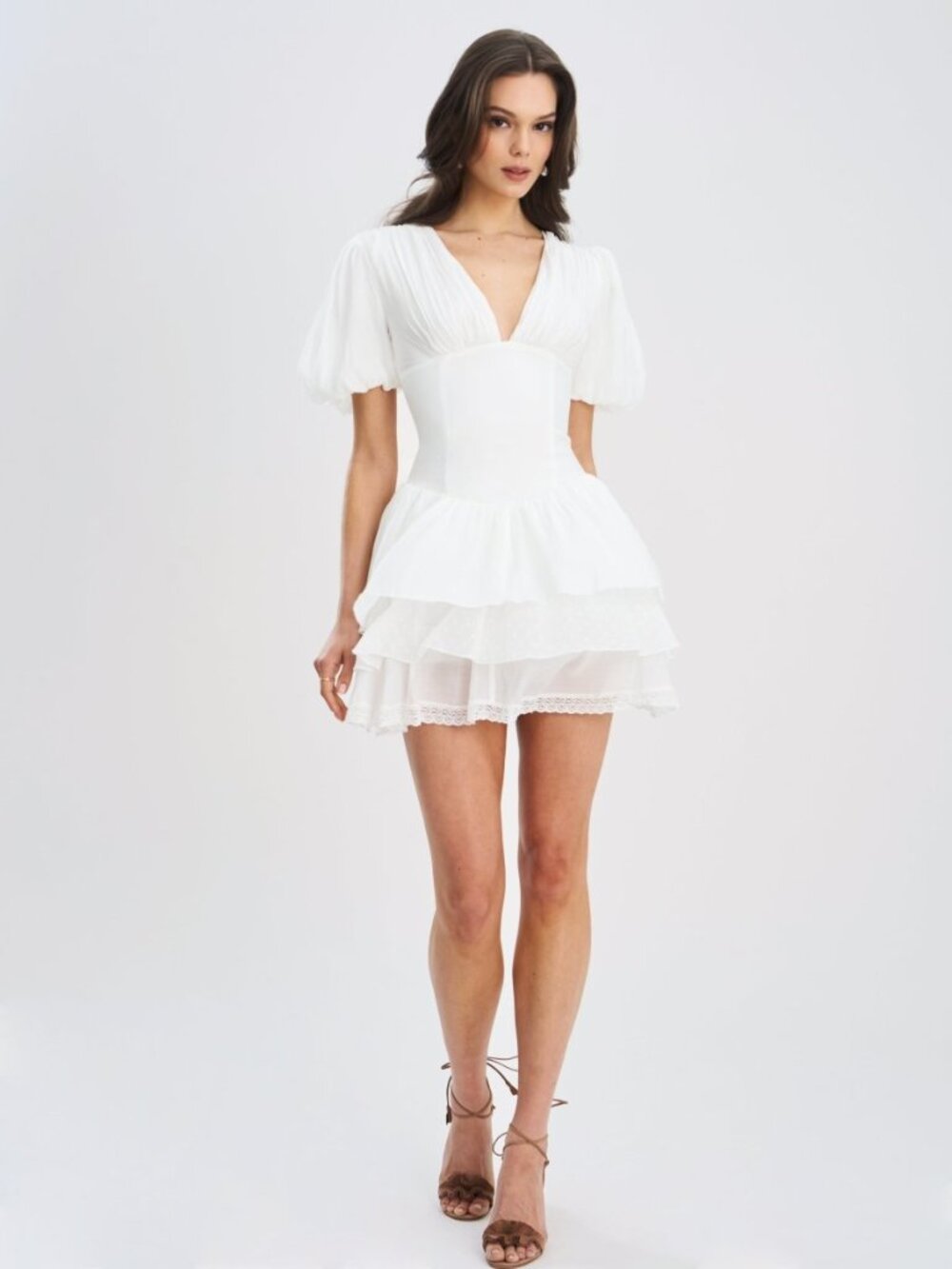 Miss Circle Caitlyn White Corset Layered Mini Dress XL NWT